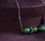 Collana con tanzanite, giada e ruches in ceramica dipinta con oro 24k